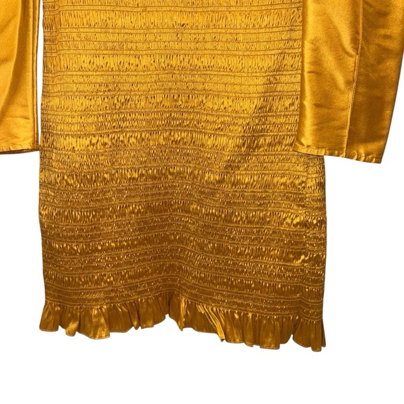 ULLA JOHNSON Aurele dress gold mini silk 4 puff sleeve smocked shirred NWOT - Picture 13 of 15